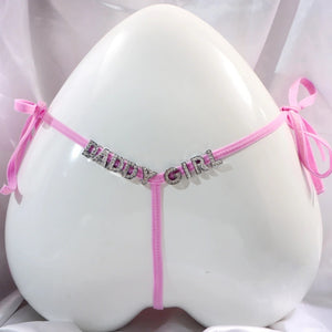 Personalized Crystal Letter Laced Drawstring G-String