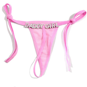 Personalized Crystal Letter Laced Drawstring G-String