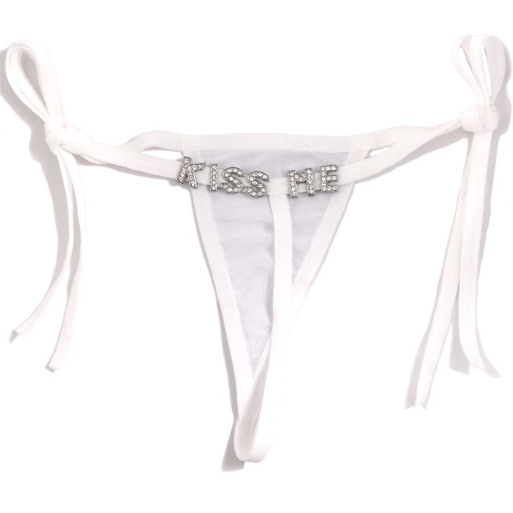Gloth String Personalized Crystal Letter Laced Drawstring G-String – Goddess Of Luxury