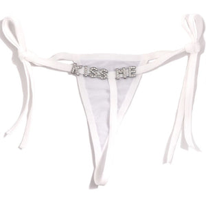 Personalized Crystal Letter Laced Drawstring G-String