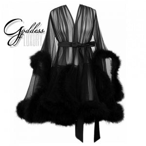 Open image in slideshow, &quot;Night In&quot; (15+ Colors) Sheer Mini Fluffy Feather Robe
