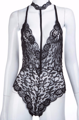 Open image in slideshow, &quot;Lady In Lace&quot; Playsuit (Black)

