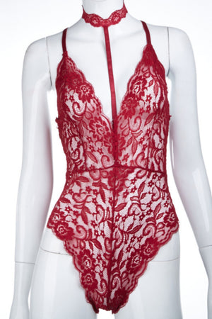 Open image in slideshow, &quot;Lady In Lace&quot; Playsuit (Red)
