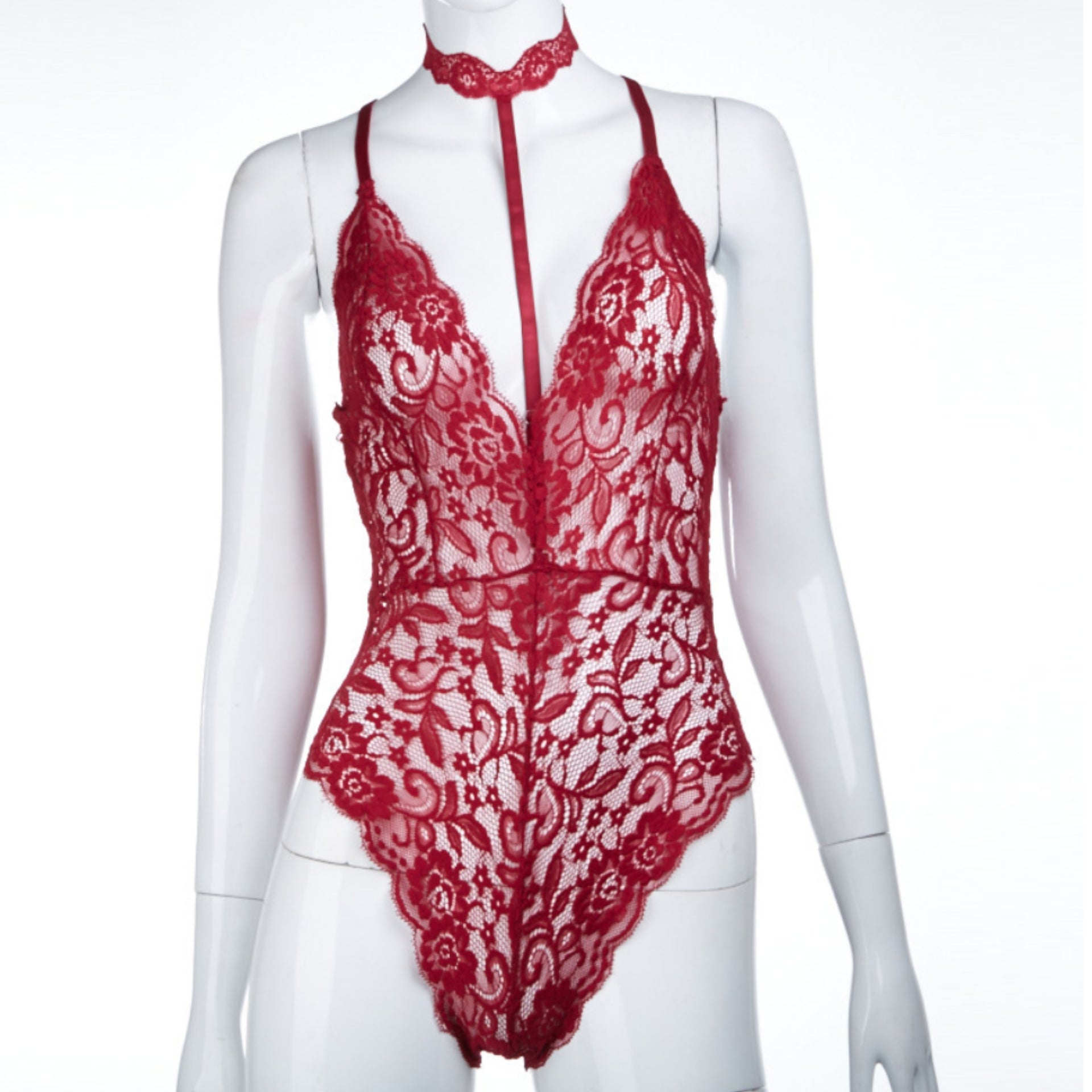 Lady In Lace Playsuit (Red) L Lady In Lace Playsuit (Red) L