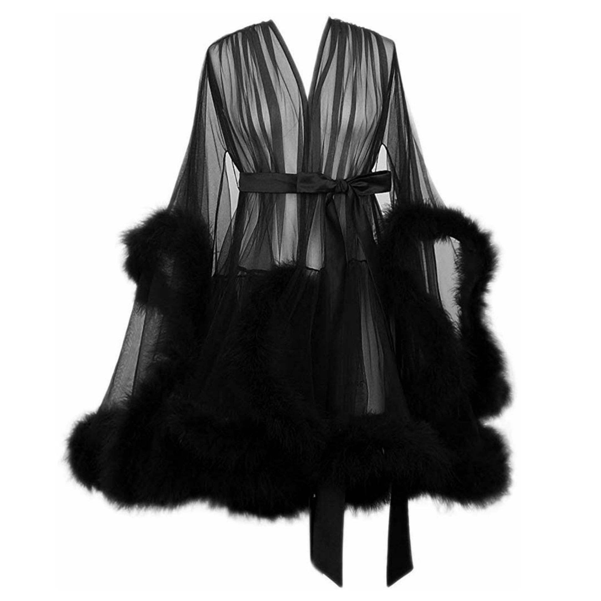 sheer fluffy dressing gown Night In Coral PINK Handmade Sheer Fluffy Mini Marabou Feather Robe Coral PINK / SMALL 2-6