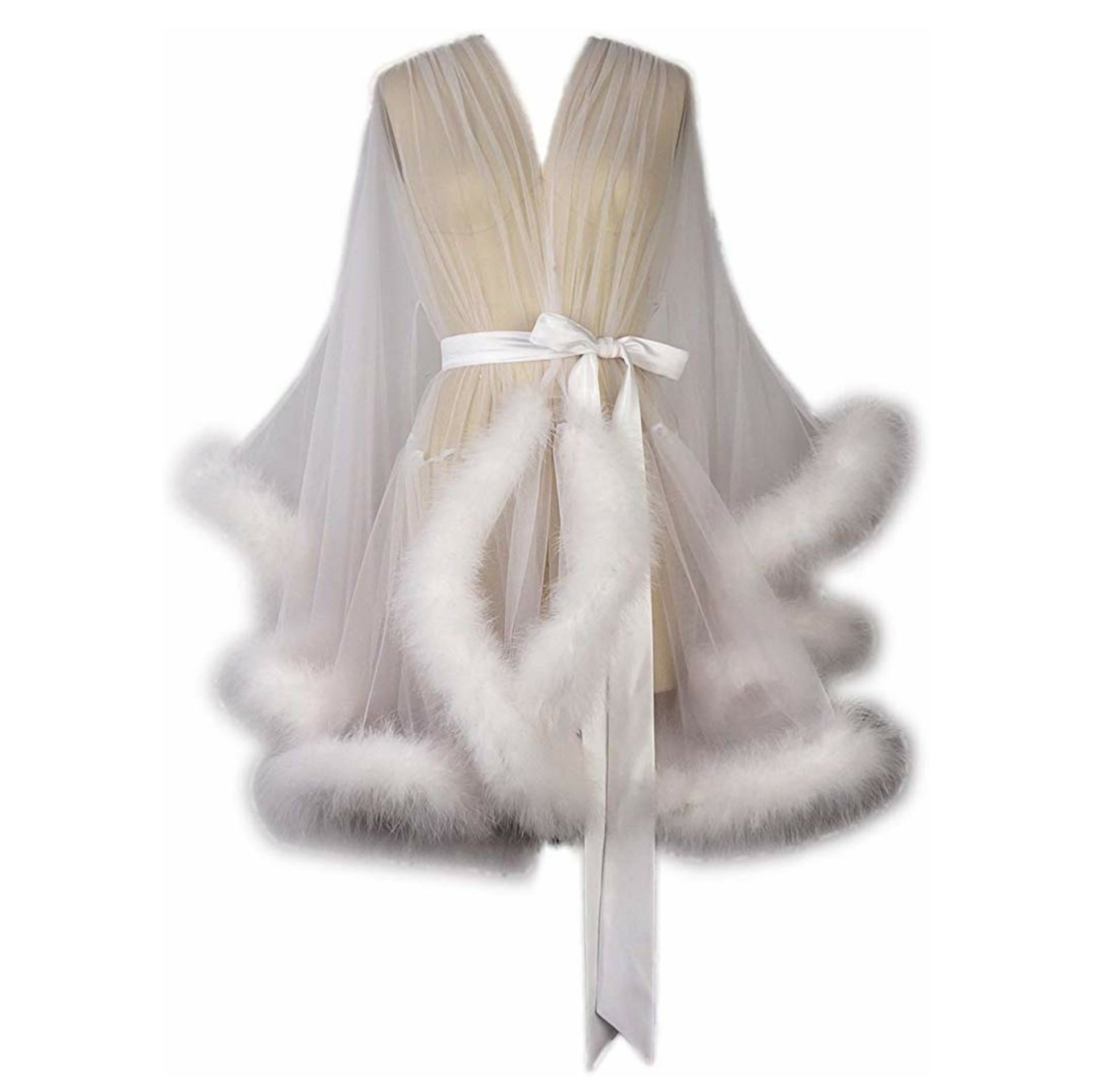 white sheer dressing gown White Silk Bridal Robe Long Sheer Sleeves - Nicole Wedding Robe