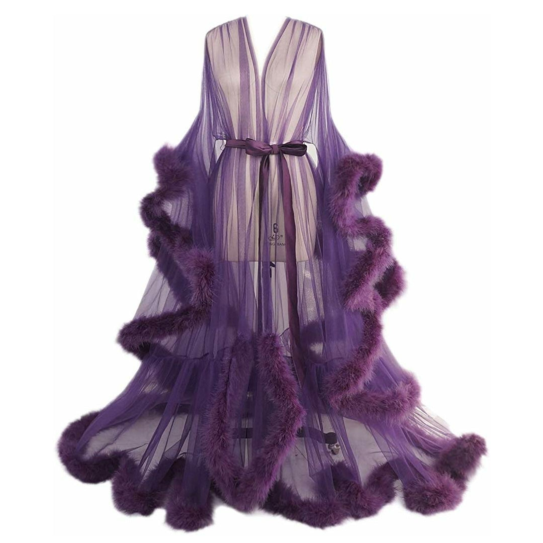 Hollywood Glam Sheer Fluffy Floor-length Feather Tulle Robe – Goddess ...