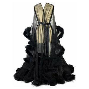 Open image in slideshow, Hollywood Glam Sheer Fluffy Floor-length Feather Tulle Robe
