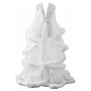 Open image in slideshow, Hollywood Glam Sheer Fluffy Floor-length Feather Tulle Robe
