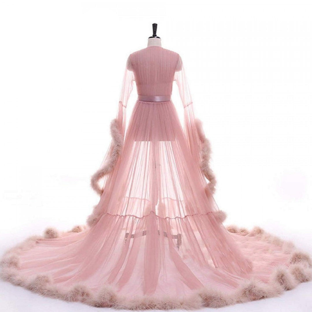 "Dream Come True" (100+ Colors) Long Sheer Tulle Marabou Feather Grand Luxury Robe