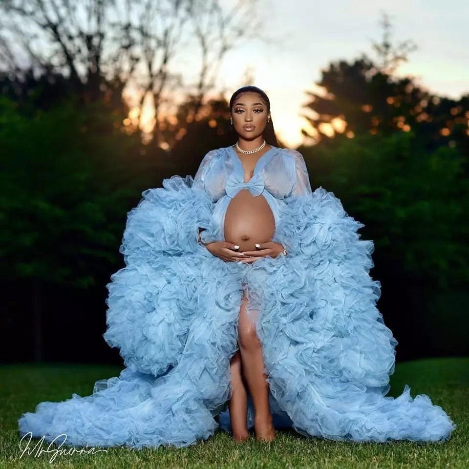 Pure Elegance Long Fluffy Ruffled Tulle Robe (Extra Puffy) Blue / Medium (10-12) Pure Elegance Long Fluffy Ruffled Tulle Robe (Extra Puffy) Blue / Medium (10-12)